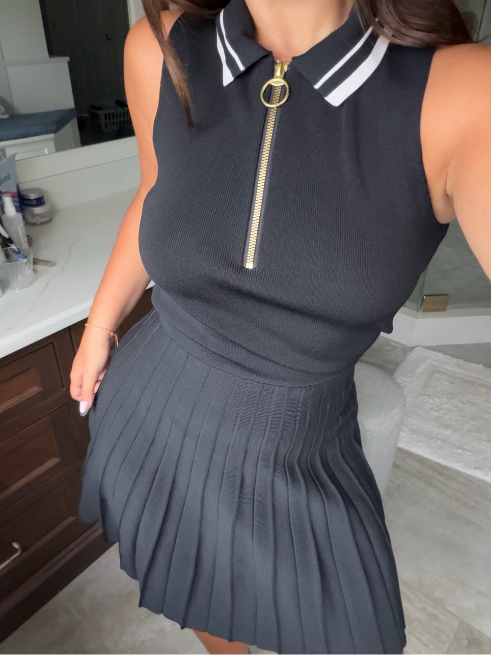 a new day Black Polo-Style Sleeveless Dress with Gold Zip